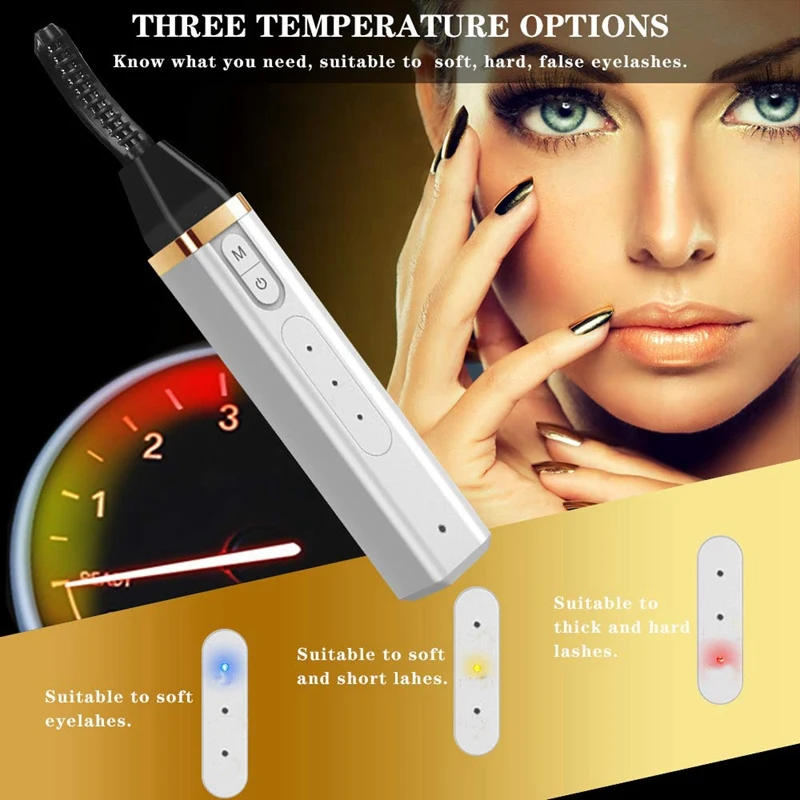 

Heated Eyelash Curler, Electric Eyelash Curler Electronic Eye Lashes Curling Comb USB Rechargeable Natural-Black