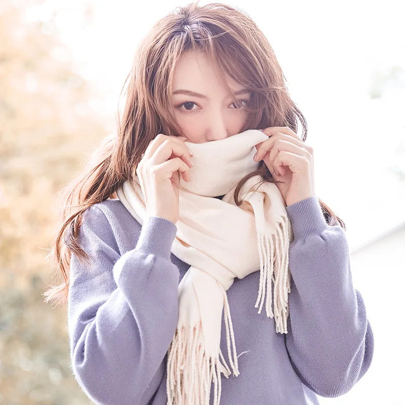 

2021 зимний шарф, однотонные тонкие женские кашемировые шарфы, накидка на шею, хиджабы, Пашмина, женские шали и накидки, бандана, кисточка