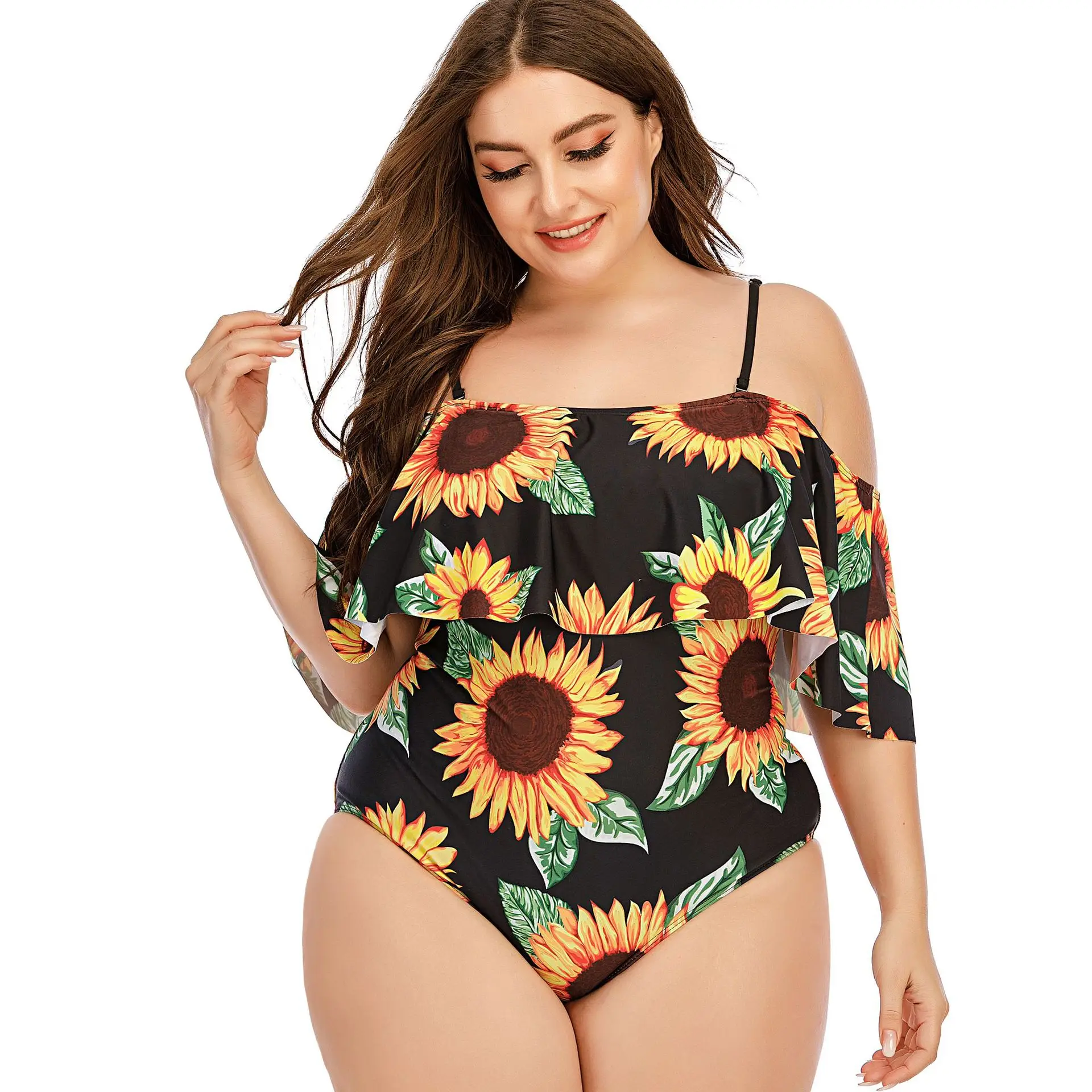

Luren Plus Size Swimwear Sunflower Print One-piece Swimsuit European and American Fashion Sexy Bikini Women Clothing