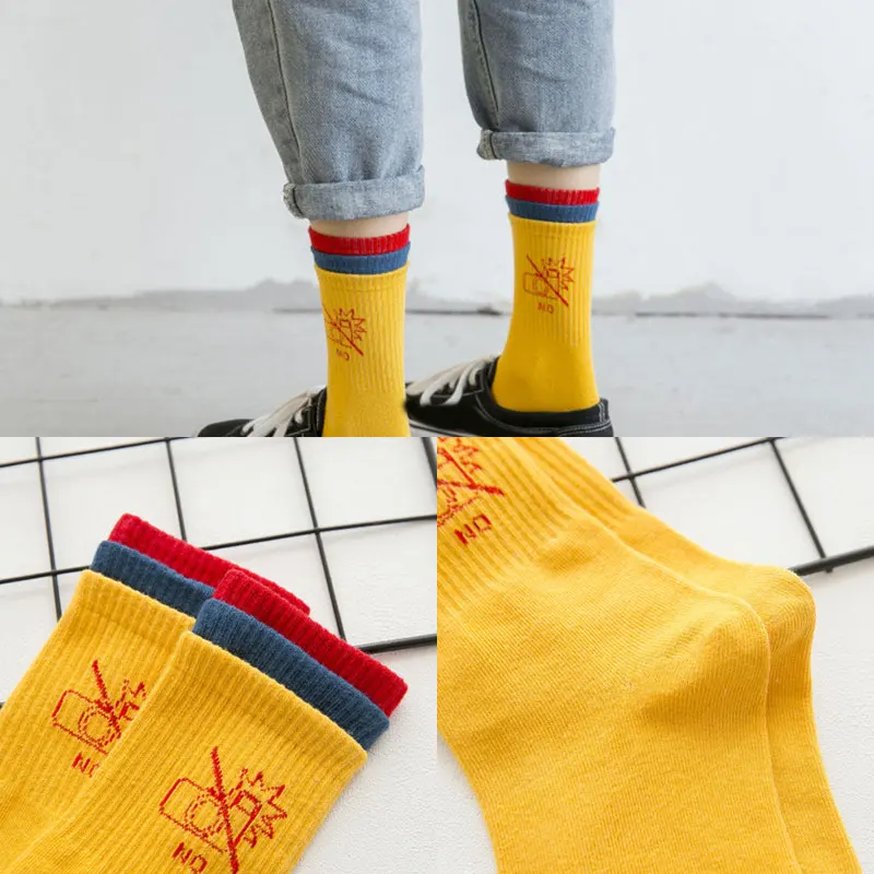 

Print Letter Women Socks Cute Hosiery Mid Calf Length Sock Skateboard Socks Cotton Breathable Foot Socks Fashion High Quality