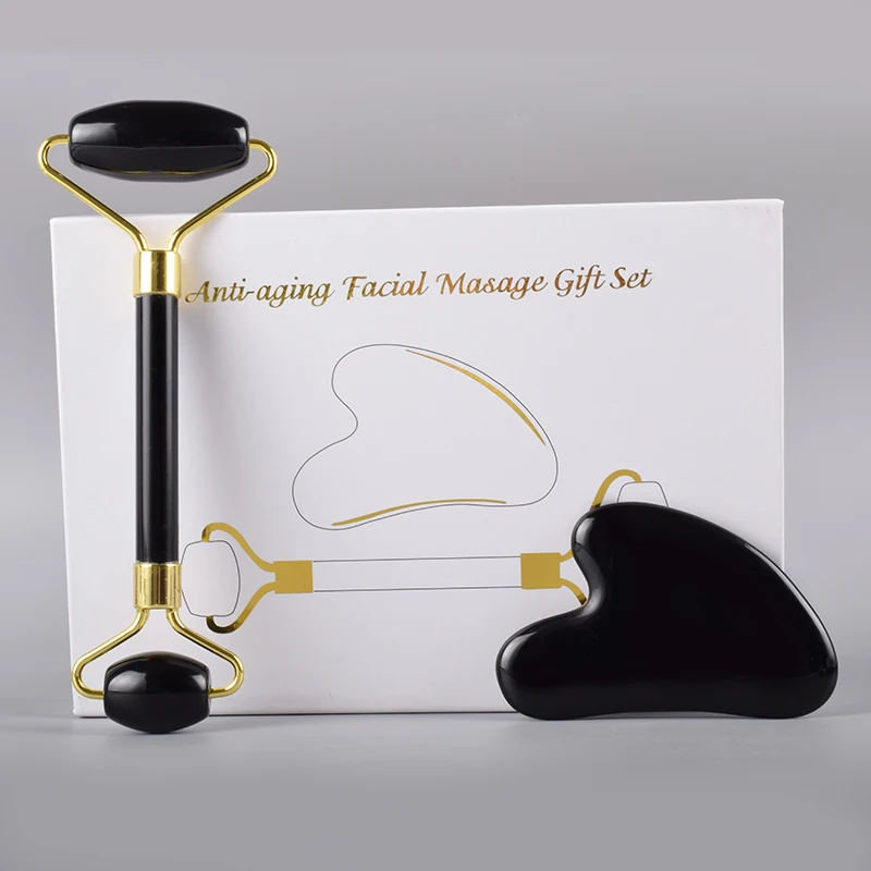 

Ролик для массажа лица Натуральный обсидиановый Кристалл Камень минеральный гуаша инструмент средства ухода за кожей шеи массажер для гла...