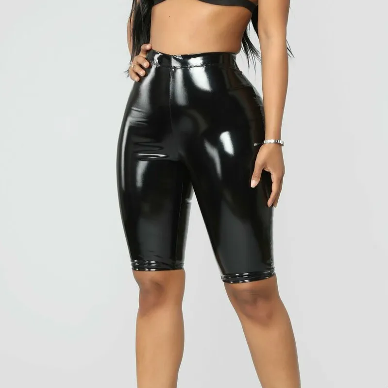 Брюки Капри женские из искусственной кожи пикантные блестящие джоггеры