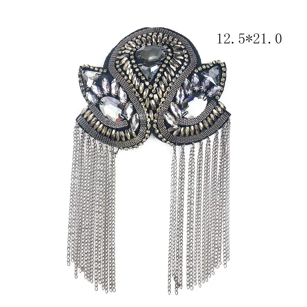

2pc/pair Bead Rhinestone Clothing Patch Chain Fringed Stage Performance Coat Tassel Epaulettes Sewing Shoulder Craft Accessories