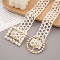 high quality luxury fashion brand new elegant inlaid pearl girdle decoration wide woman belt dress elastic chain belt lassie