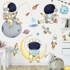 Zollor Наклейка на стену с изображением мультяшного космоса астронавта для детской комнаты, детского сада, Вселенной, милый космический корабль, наклейка на стену