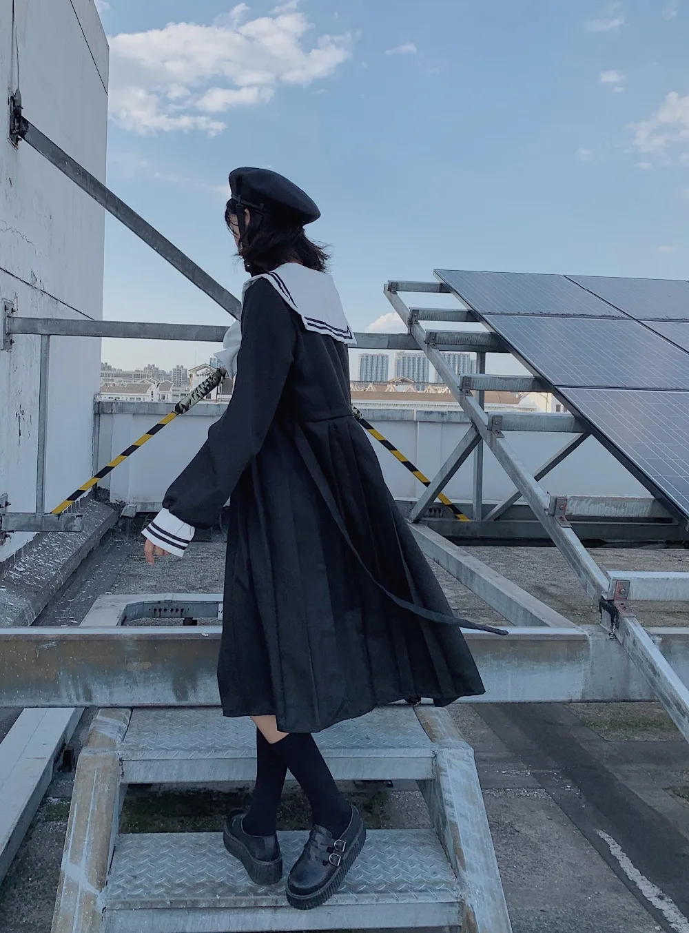 Harajuku матросский воротник темно-синее платье японский Лолита сладкий лук девушка ретро Хлопок Kawaii консервативный стиль платья с длинными рукавами
