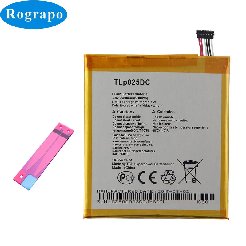 

Аккумулятор TLp025DC 2580 мАч для Alcatel Pixi 4 6,0 OT 9001A 9001X 9001D 8050D