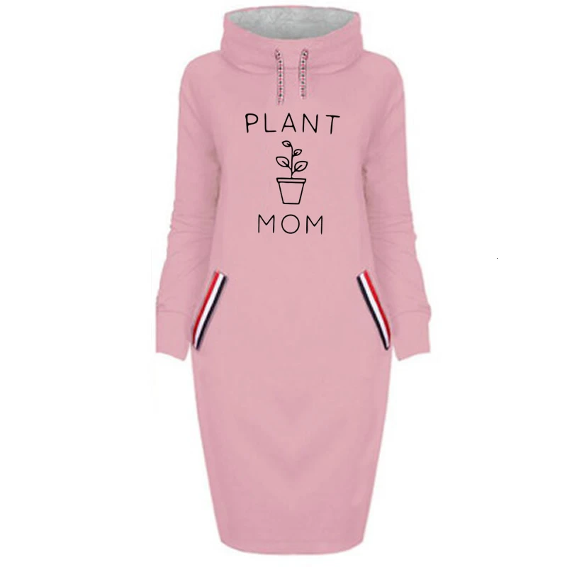 

Hoodies For Women Long High Collar Dress Plant Mom Letters Print Hoodies Women Kawaii Sweatshirt Femmes Clothings