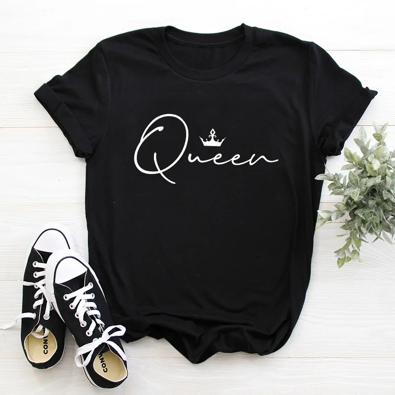 

9 Colors Crown Queen Letter Print T Shirt Women Short Sleeve O Neck Loose Tshirt 2020 Summer Women Tee Shirt Tops Mujer