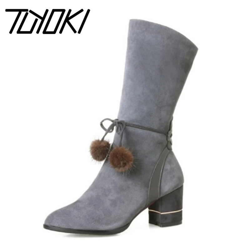 

Tuyoki Размеры; Большие размеры 33-43; Женская обувь на высоком каблуке; Ботинки до середины икры из натуральной кожи, ботинки с украшением в виде ...