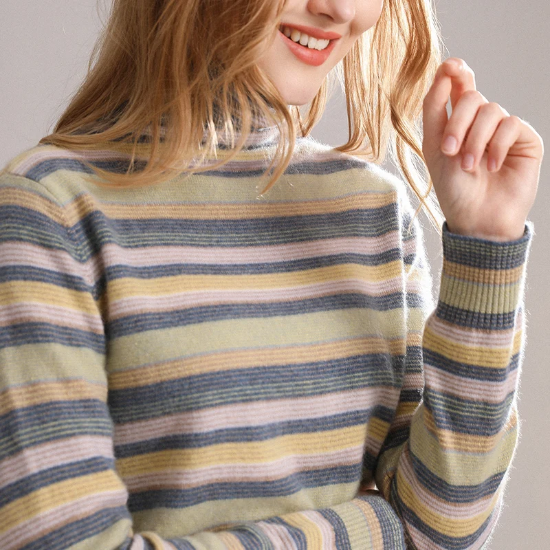 Autumn and winter new fashion color matching cashmere sweater women's bottoming jacket 100% pure | Женская одежда