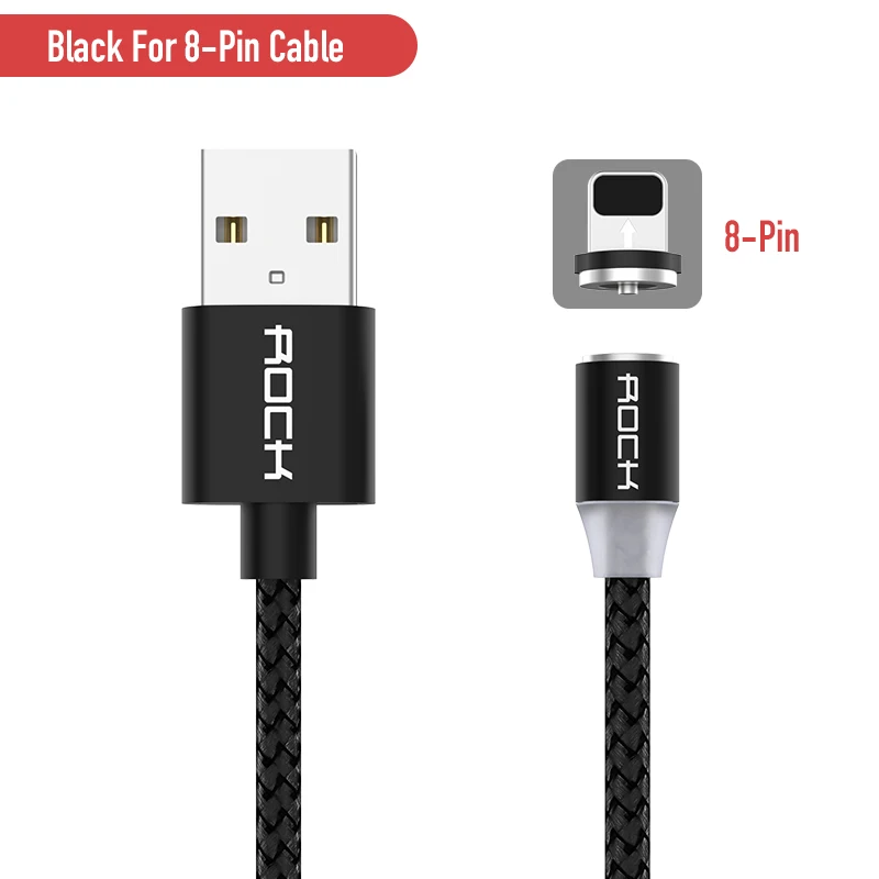 Магнитный кабель ROCK Micro usb type-C кабель для iPhone 11 Pro Max 8 samsung Xiaomi 1 м Быстрая зарядка магнитное зарядное устройство USB кабели - Цвет: Black For iPhone