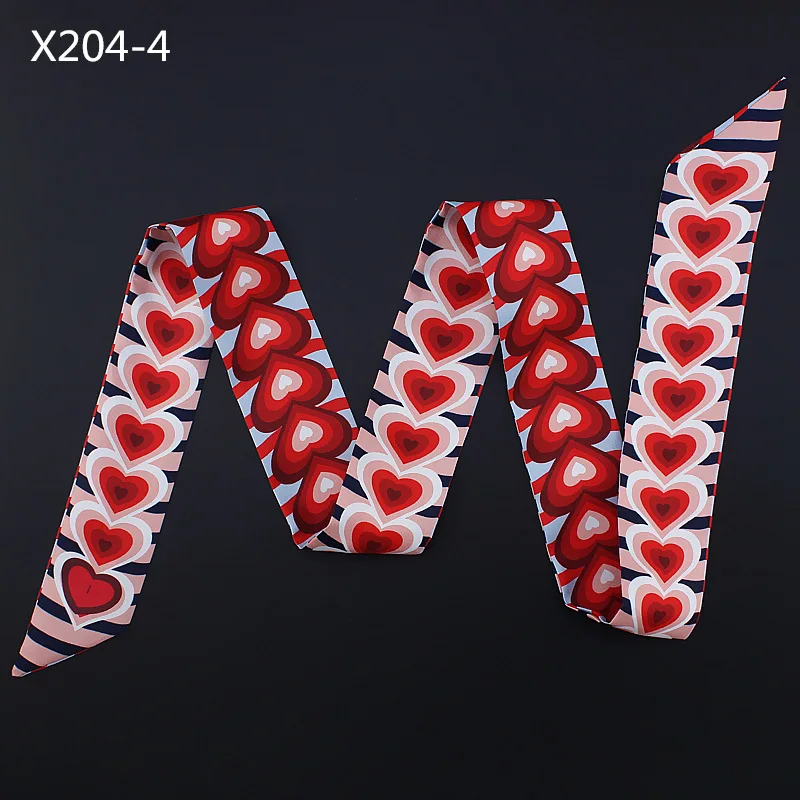 

120*5cm Striped Love Heart Double-sided Double-layer Imitation Silk Scarf Women Twill Satin Scarf Ribbon Hairband