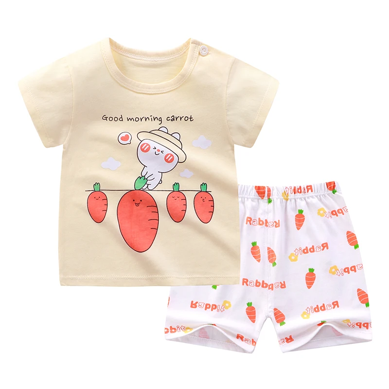 

100% Cotton Short Sleeve Cartoon Print Children Boy Girl T-shirt Pant Set C3972