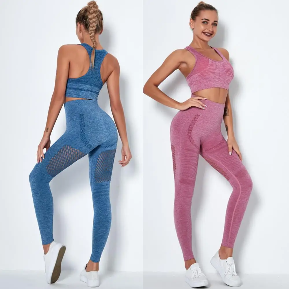 2 PCS Yoga Suit Sets Women Sport Bra Top Seamless Leggings Gym Fitness Clothes Hollow Tight Pants 2020 New Running Training wear |