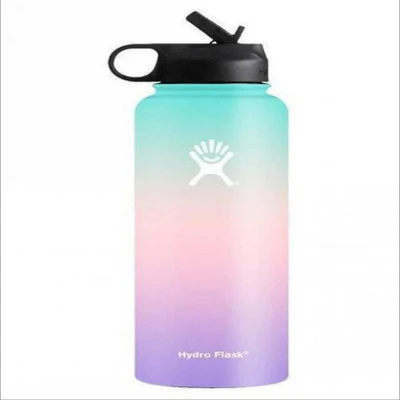 Green Pink Purple Нержавеющая сталь бутылка для воды гидро колба бутылка для воды с вакуумной изоляцией широкий рот Путешествия Портативная термальная бутылка 18 унций/32 унций/40 унций - Цвет: Green Pink Purple