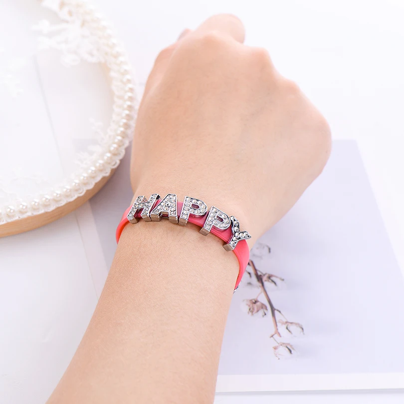 Браслет из красной кожи карамельных цветов для женщин мужчин детей с надписью HAPPY