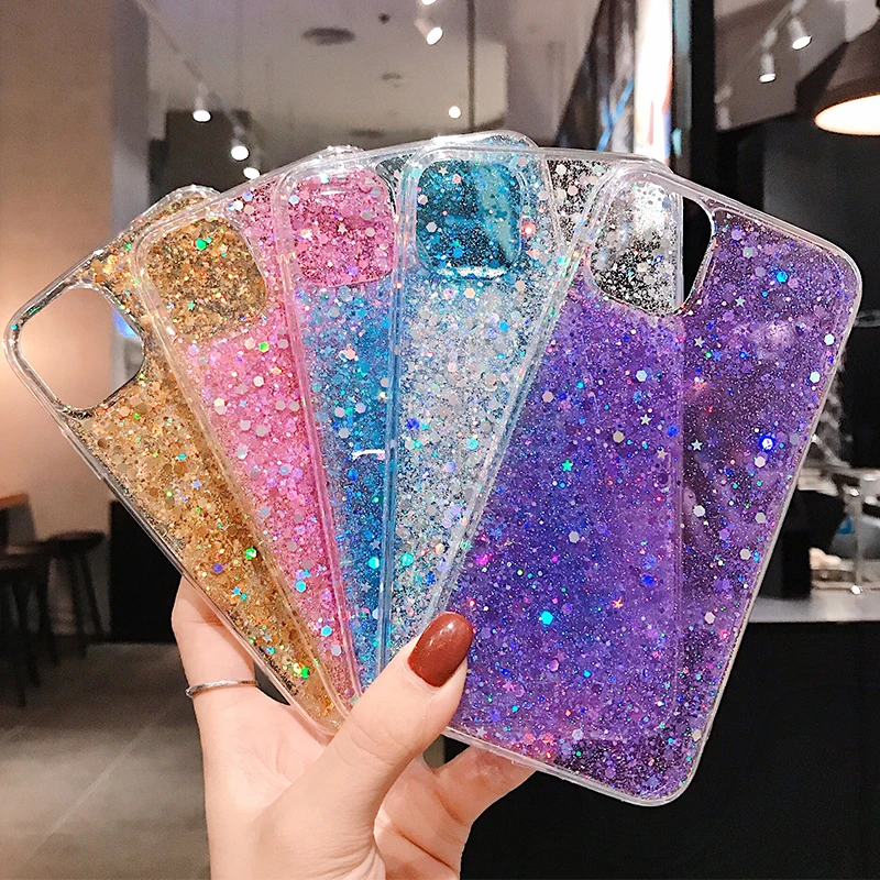 Bling Glitter Star Silicone Case For iPhone 11 Pro XS Max X XR Shining Sequin TPU Clear Back Cover 6 6S 7 8 Plus SE 2 |