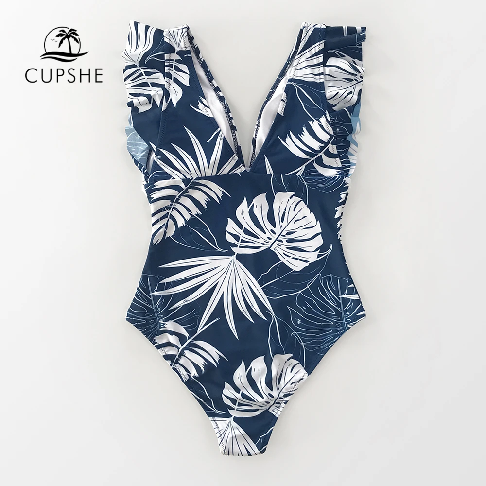 Купальник CUPSHE с принтом в виде лисичек оборками треугольным вырезом открытой