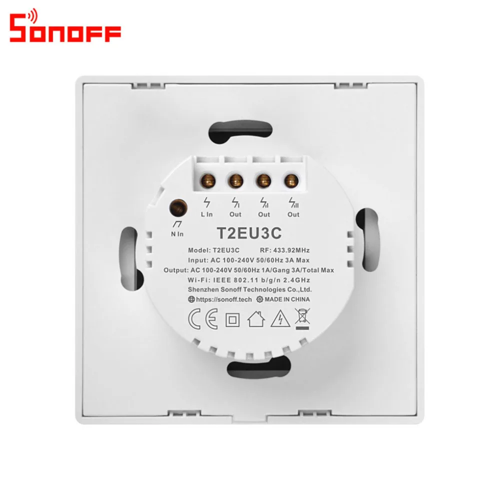Интеллектуальный выключатель света SONOFF T2EU TX Smart Wi-Fi настенный сенсорный выключатель с границы умный дом 1/2/3 433 RF/Голосовое управление/приложение/сенсорный экран Cwhontrol работать с Alexa
