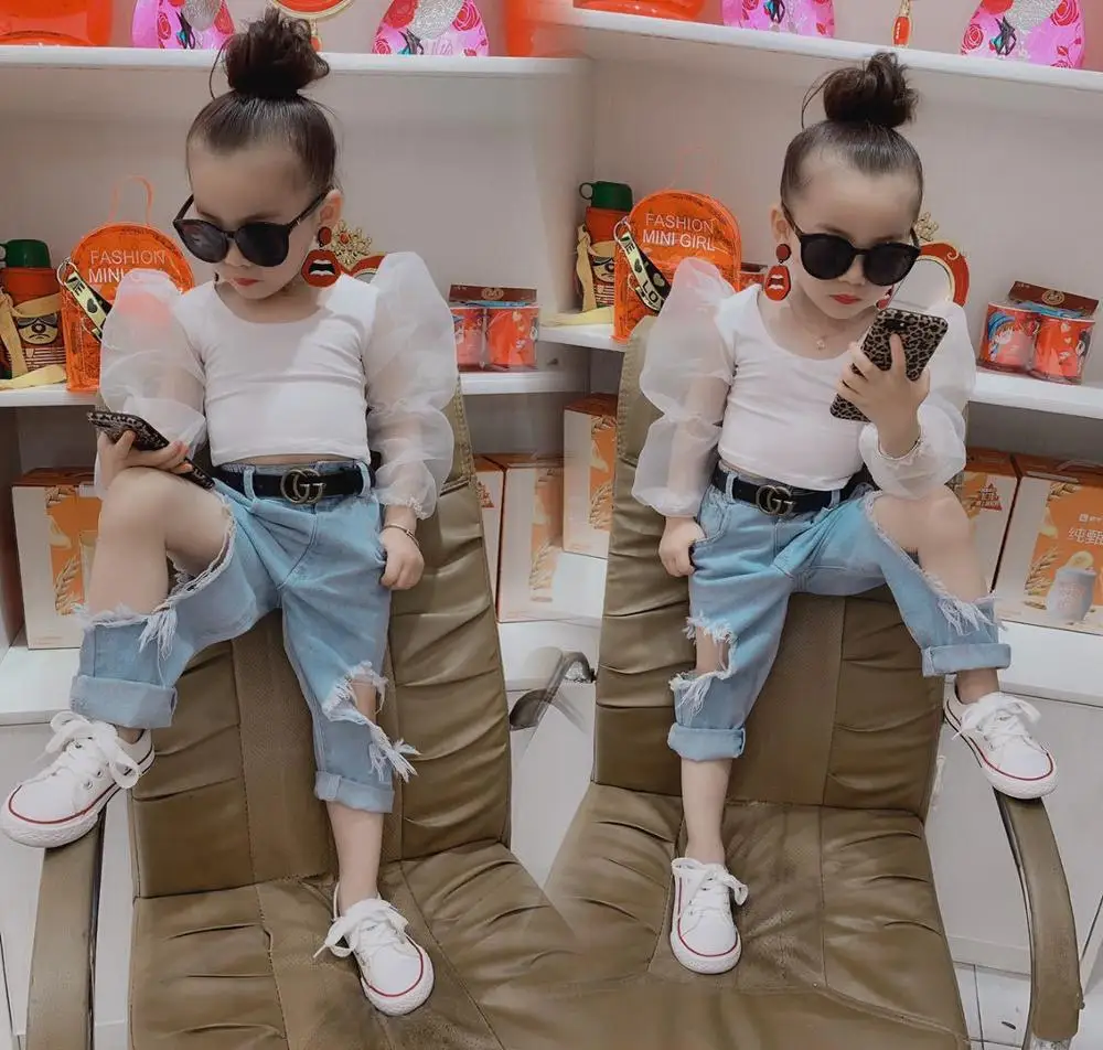 Футболки для девочек 2020 Детские сетчатые с длинным рукавом в стиле пэчворк