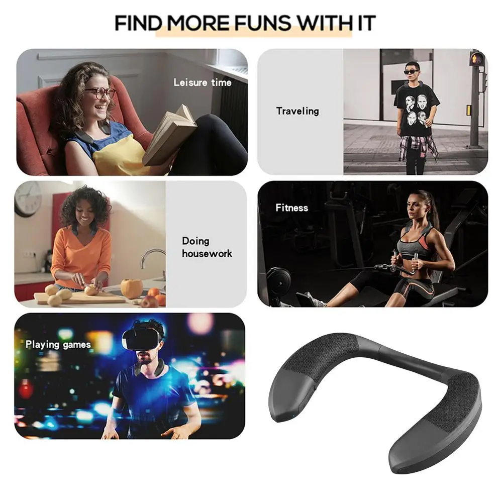 2021New Neck-mounted Speaker Wireless Bluetooth 5.0 Portable Speakers with Bass FM Radio 3D cinema stereo Black | Электроника