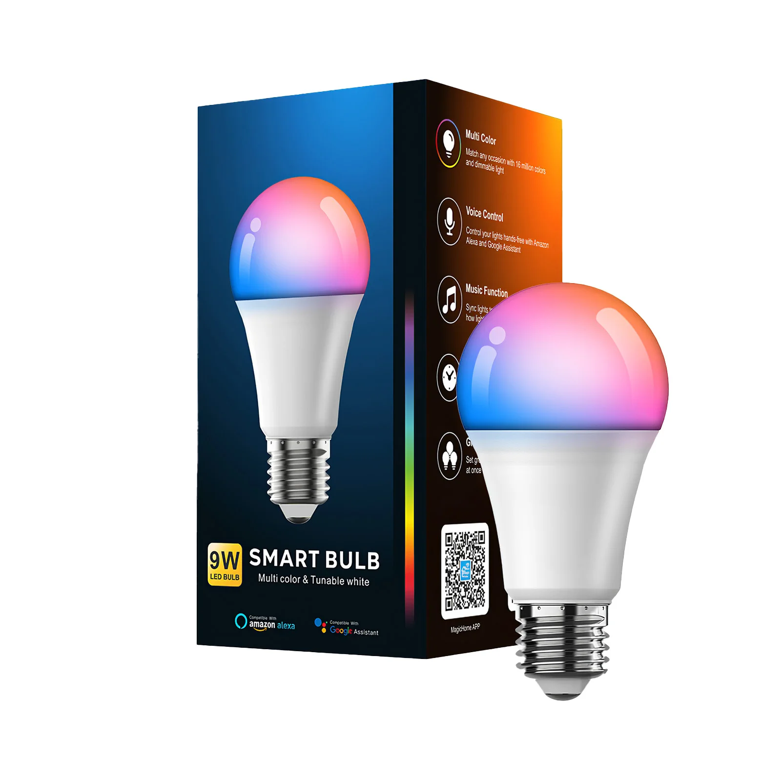 

Bluetooth Voice Control RGB Smart Bulb Control Light Bulb Dimmable E27 WiFi LED Bulb Lamp For Home Bedroom Study