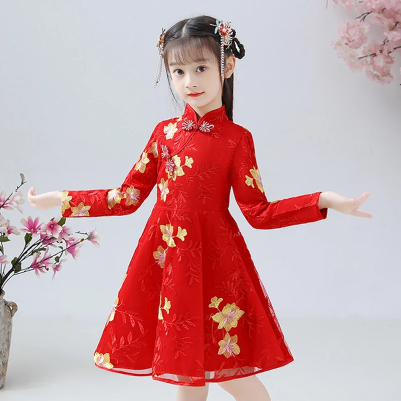 Vestido tradicional chino, vestidos de fiesta Midi, Cheongsam Qipao para niñas, disfraces de fiesta, ropa de Año Nuevo, princesa para niños de 3 a 12 años