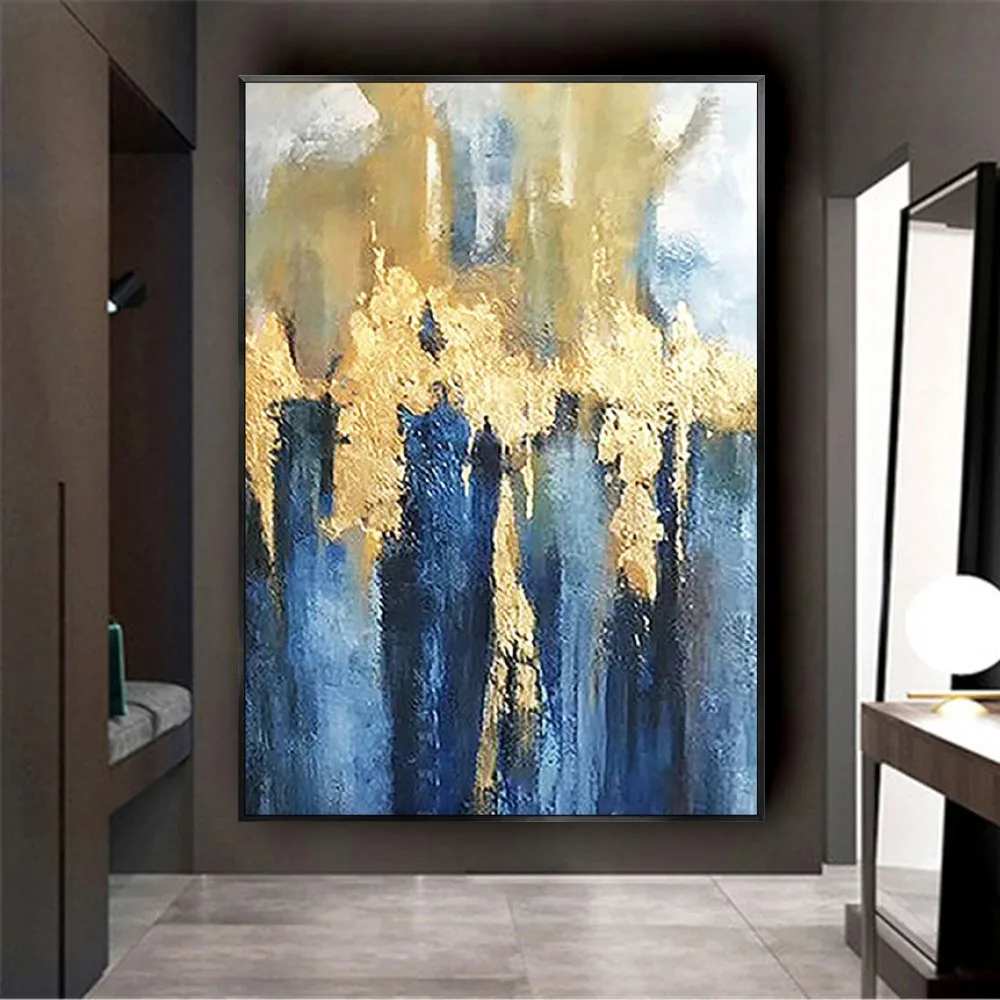 

Handmade Beautiful Gold Foil Oil Painting Home Decoration Abstract Landscape On Canvas Hand-painted Wall Art For Room No Framed