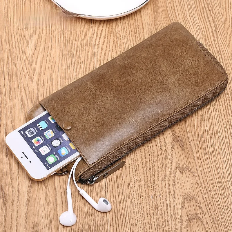 New Men's Fashion Long Wallet Soft Leather Wallet Large Capacity Mobile Phone Bag Multi-function Card Package Casual Purses Male
