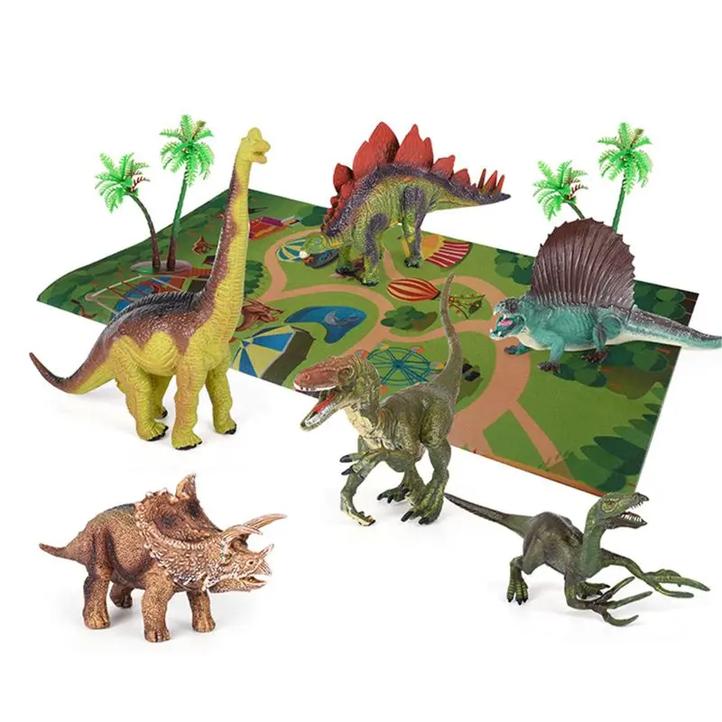 

Dinosaur Toy Figure w/ Activity Play Mat & Trees, Educational Realistic Dinosaur Playset to Create a Dino World Including T-Rex,