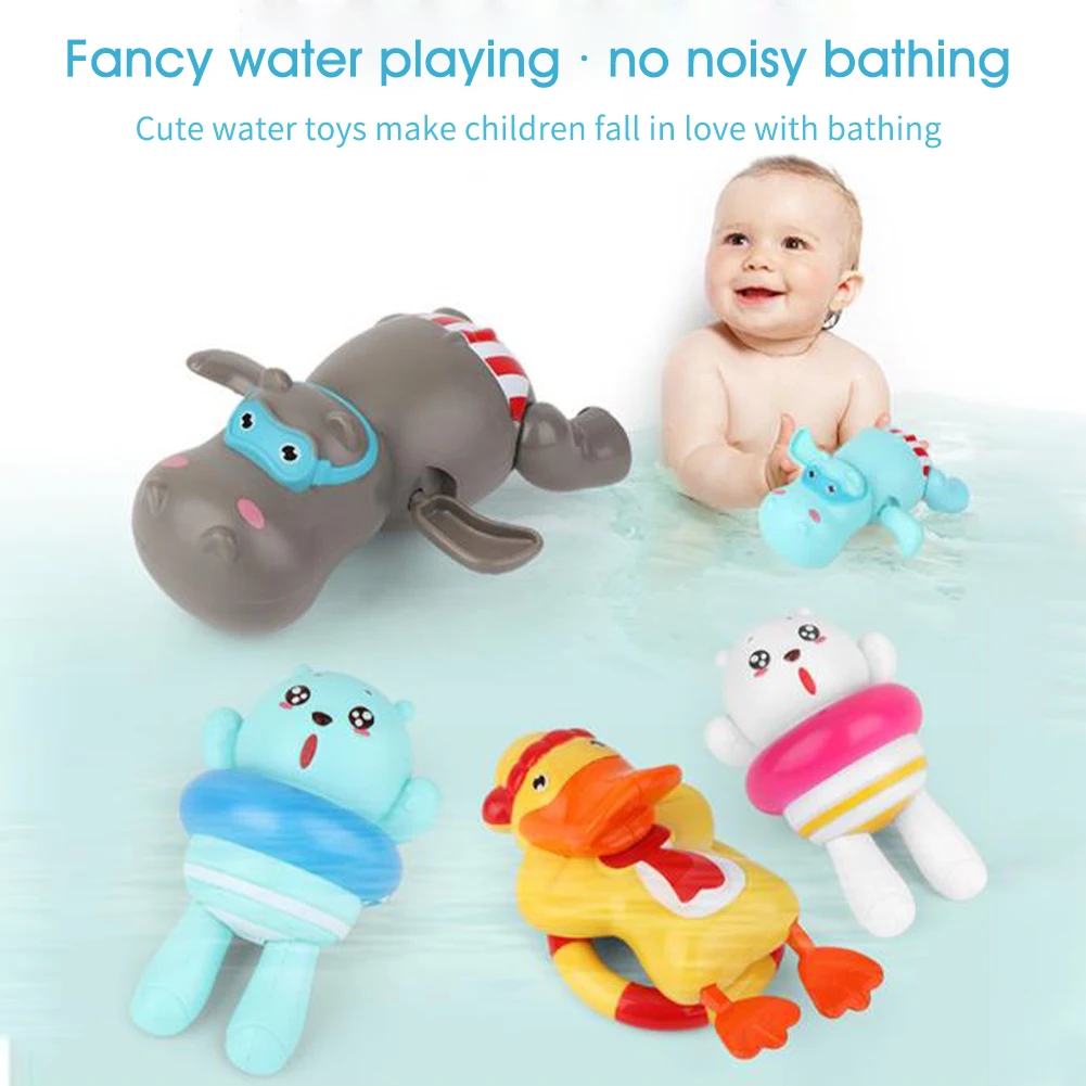 

Baby Basin Shower Pool Hippopotamus Bear Kids Bath Toy Floating Interesting Cartoon Animal ABS Colorful Clockwork Swimming