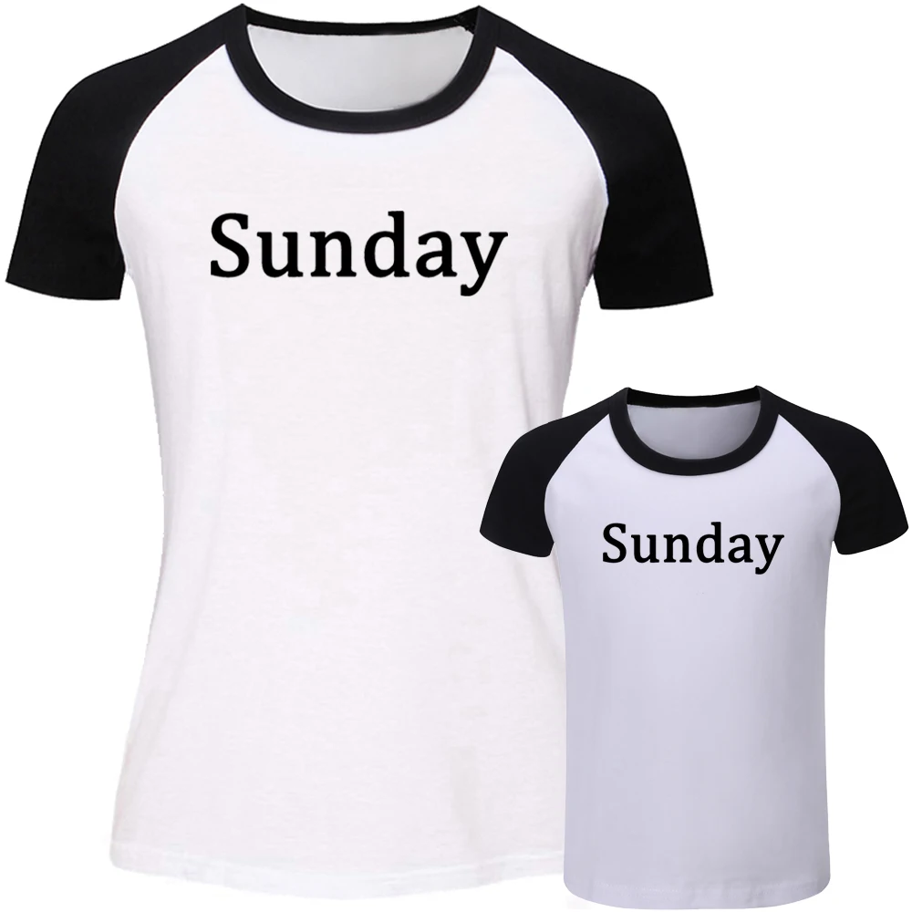Sunday Saturday Friday tuday одинаковые комплекты для семьи футболка мамы и дочки с короткими