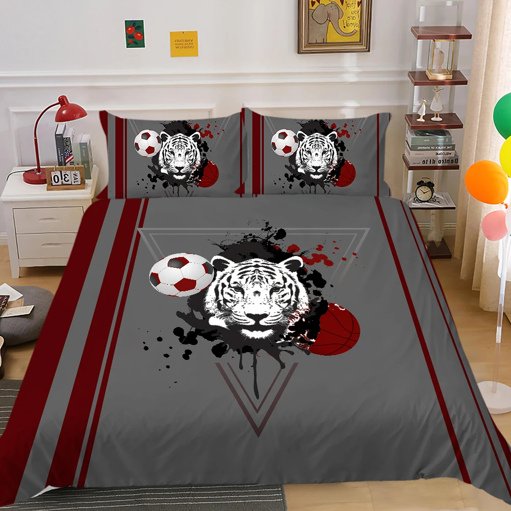 

Bedding Set 3D Duvet Cover Set Football Tiger Basketball Design Queen King Size Boys Girls Soft Fashionable Room Decorations