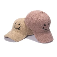autumn and winter female baseball cap sweet cute smiley caps lamb hair warm hats womens ponytail casquatte hat