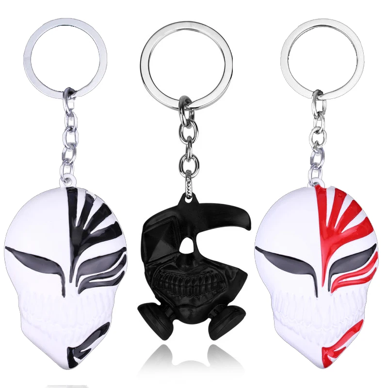 

BLEACH Tokyo Ghoul Keychain Anime Trinket Jewelry Kaneki Ken Skull Face Keyrings Metal Pendant Keyholder Backpack Car Key Chains