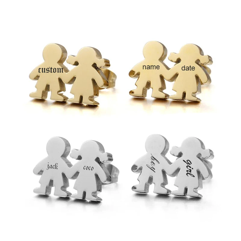 Женские серьги из нержавеющей стали с гравировкой имени и