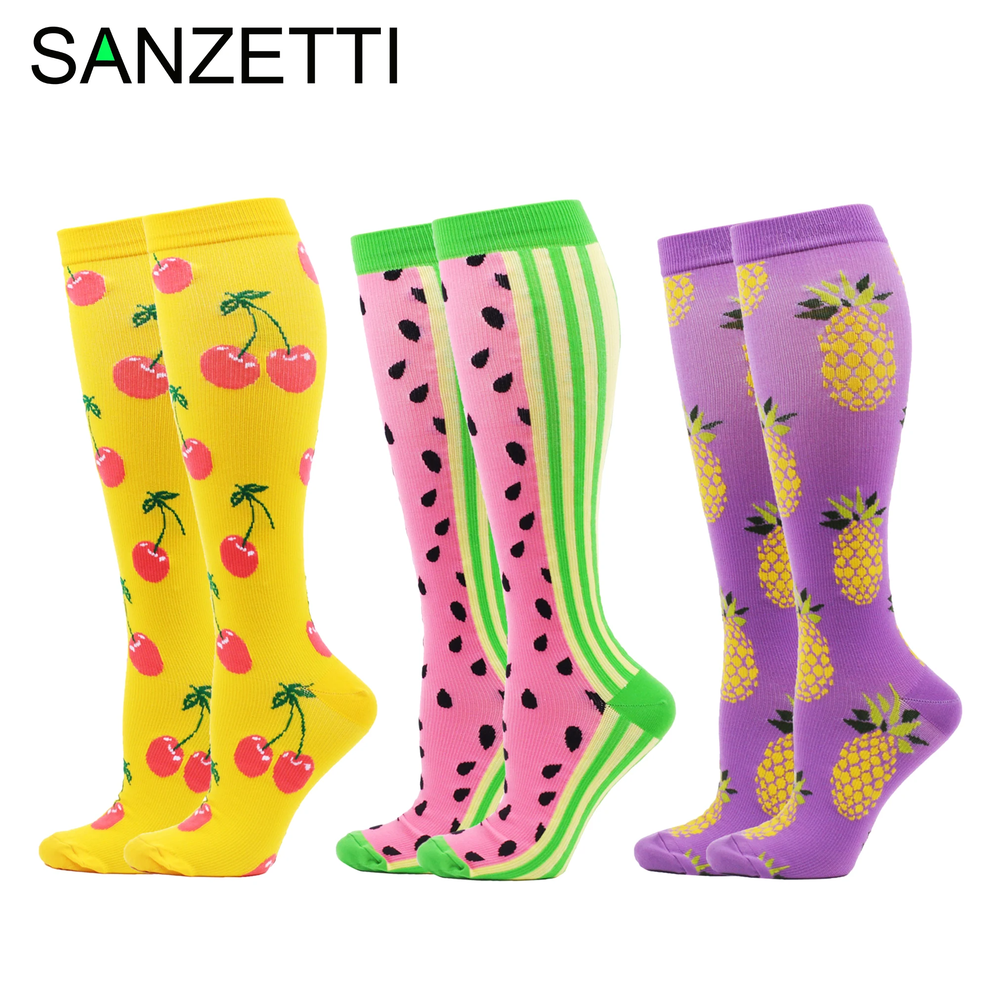 SANZETTI 3 пары хорошо продаются женские красочные поддерживающие ноги стрейч