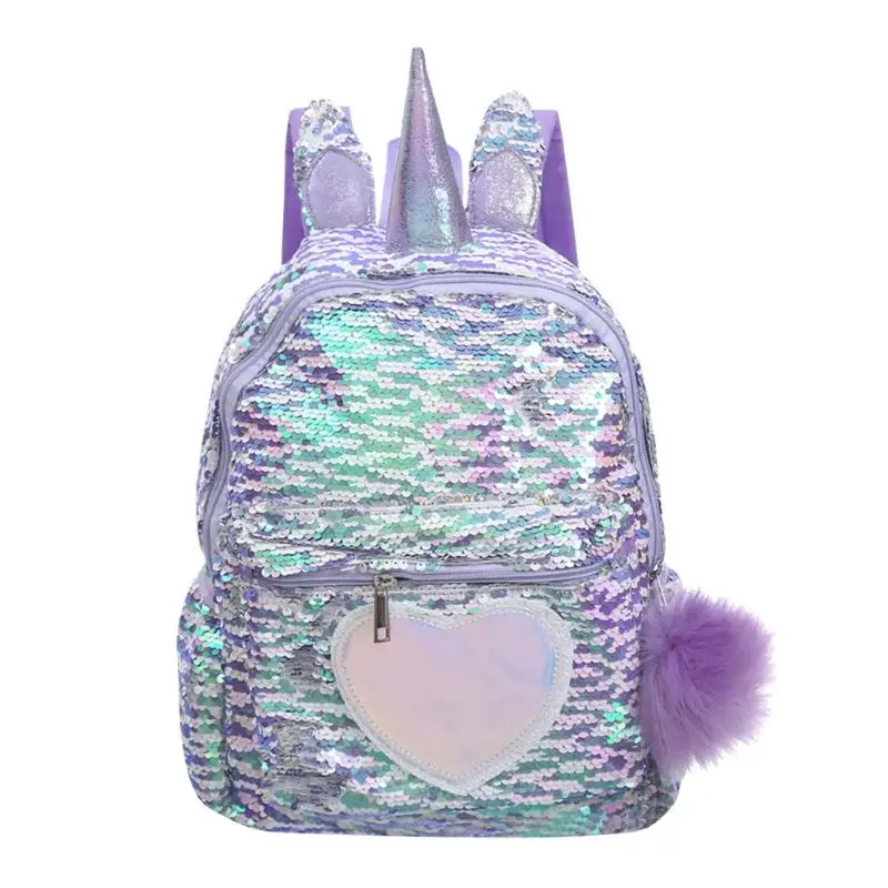 Cute Heart Sequins Travel Backpacks Kids Girls Glitter Shoulder Schoolbag