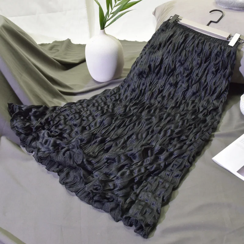LANMREM 2020 Весенняя новая однотонная уличная юбка с высокой талией для женщин Ретро