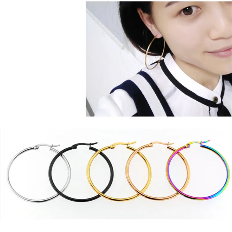 Женские большие серьги из нержавеющей стали модные круглые