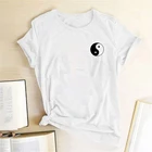 Инь Ян диаграмма, яркие женские майки Черный и белый из двух изделий: топа с рисунком женские футболки в стиле Харадзюку; С круглым вырезом; Повседневная женская футболка футболки