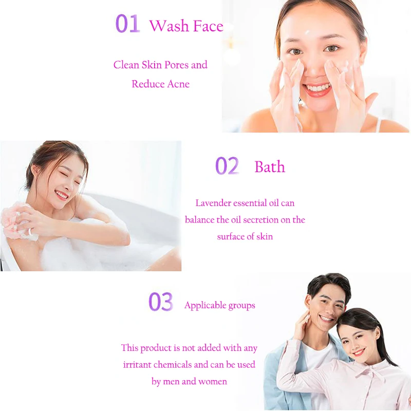 

1 pc 130g Box-packed Lavender Essential Oil Handmade Soap Reduce Acne Soothe Skin Balanced Oil Soap