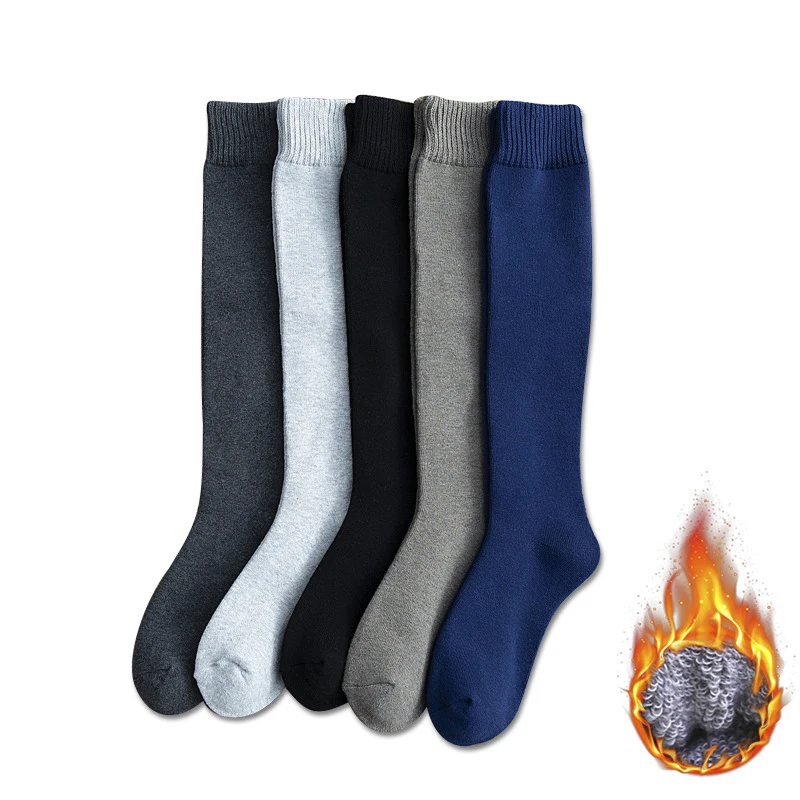 

6PCS=3Pairs Winter Male Long Compression Stocking Autumn Warm Knee High Cotton Socks Thicken Dress Casual Size 38-44 Soft Gifts