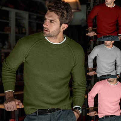 

2020 модные мужские свитера армейского зеленого цвета на осень и зиму с круглым вырезом, повседневные теплые мужские приталенные брендовые в...
