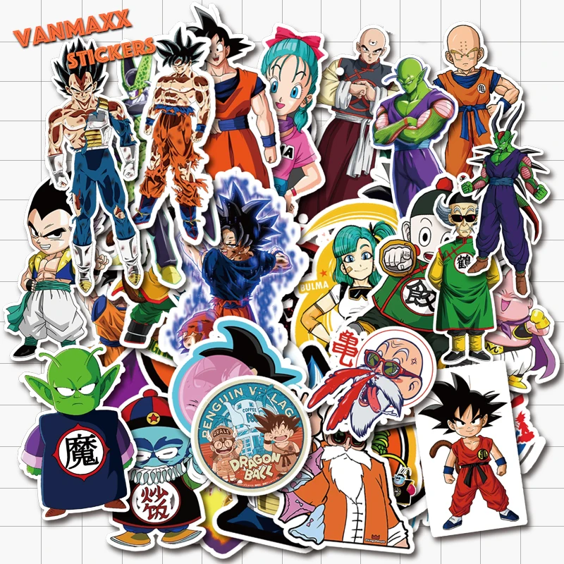 VANMAXX 50 PCS Dragon Ball Japanese Anime Stickers Waterproof Vinyl Decal for Laptop Helmet Bicycle Luggage Guitar Car Stickers