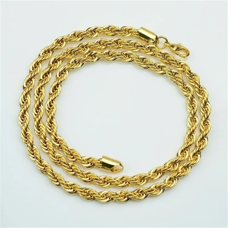 

Fashion New Gold Necklace Jewelry 3mm Coarse Twisted Rope Chain Gold Plated Twisted Rope Chain Men Women Wholesale Jewelry