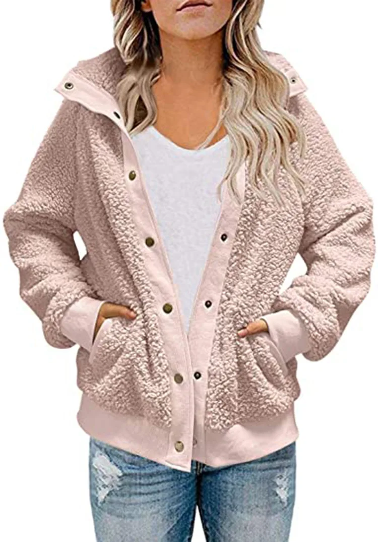 2021 Plush Coat Thick Fluffy Pocket Cardigan Woman Jacket Women's Solid Single-breasted Lamb Fur Coat Casual Loose Furry Jacket