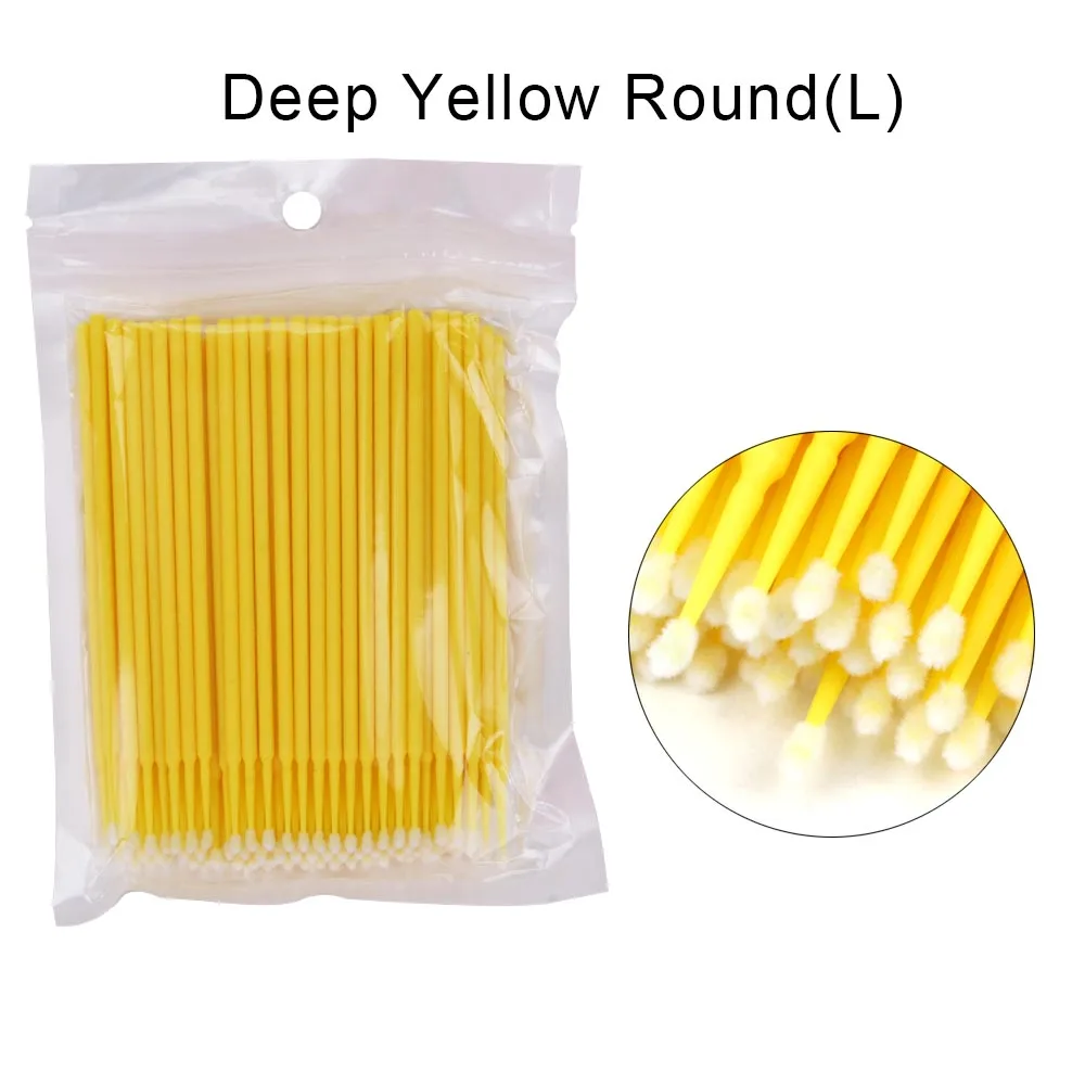 100pcs yellow 100/500/1000 шт/партия микрощетки для наращивания ресниц ватный тампон клей для ресниц щеточки одноразовые аппликаторы палочки инструменты для макияжа - Цвет: 100pcs yellow