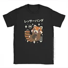 Футболка Kawaii Red Panda Мужская, милая японская винтажная рубашка с рисунком животных, круглый вырез, дизайнерский топ из чистого хлопка